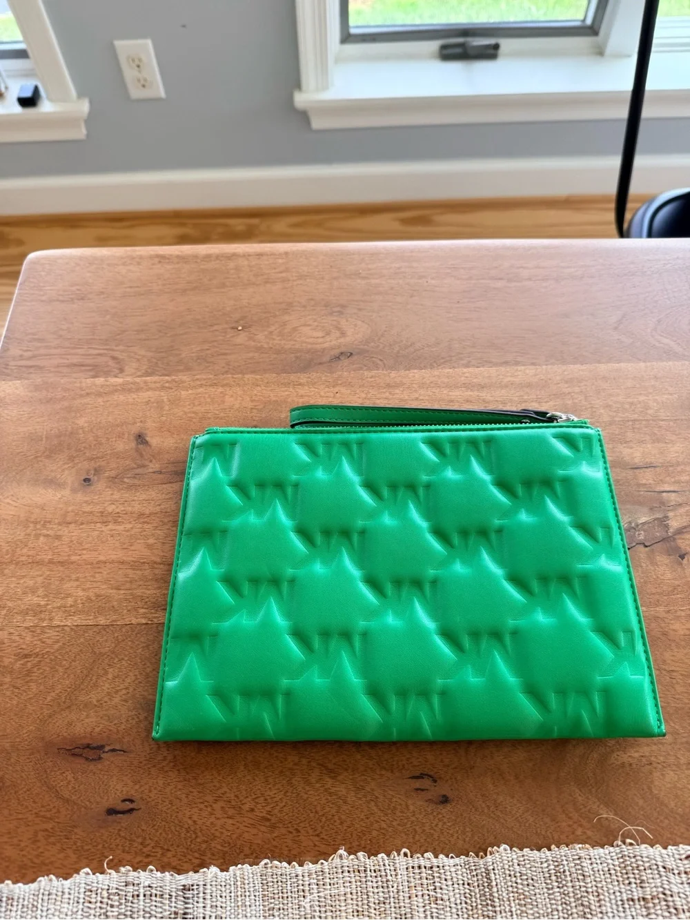 Michael Kors Bright Green Embossed MK Wristlet Clutch